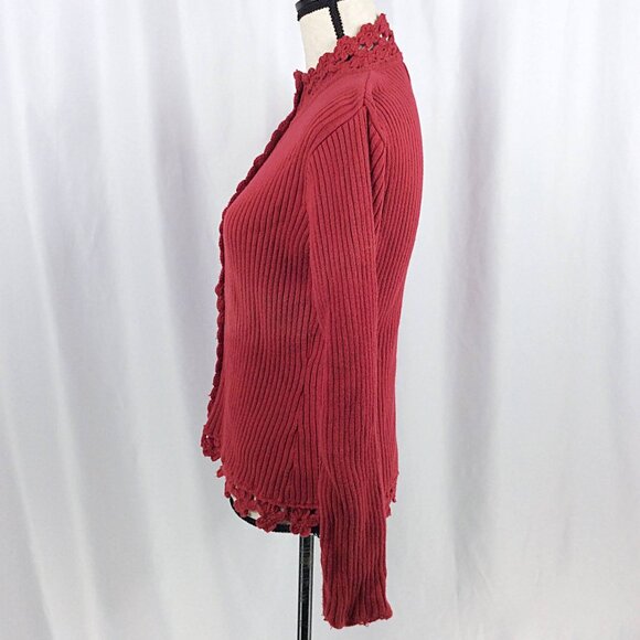 April Cornell Cardigan Sweater Womens Medium Red Ribbed Floral Crochet Button Up - Picture 4 of 9
